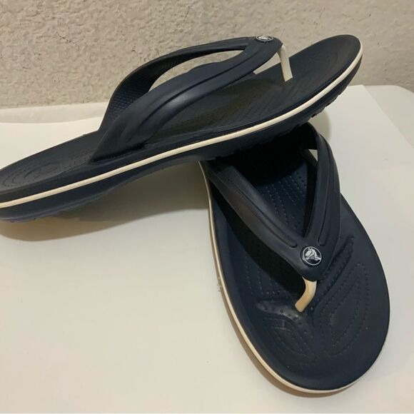 Crocs Crocband Thong Flip Flops Mens 12 Navy Blue Slip On Sandals - Picture 6 of 12